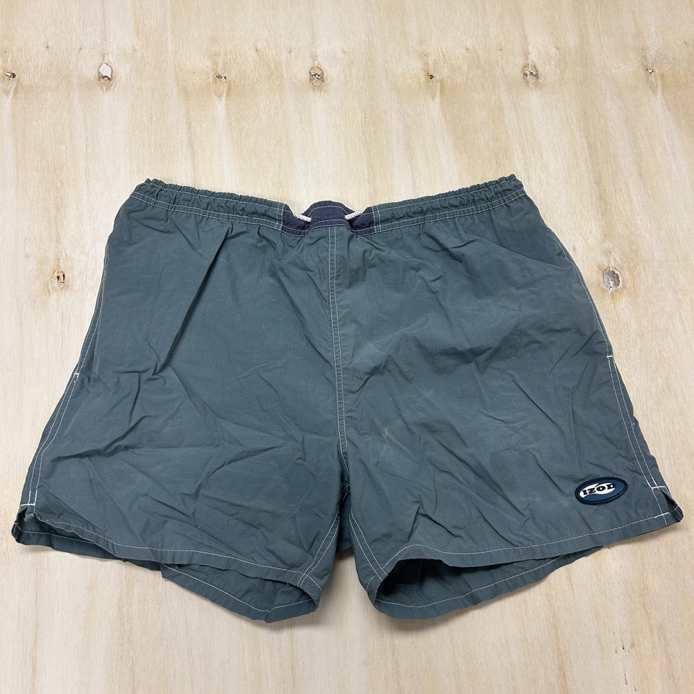 Vintage IZOD Swim Shorts Mens Large Green Lined Elastic Waist Drawstring Trunks